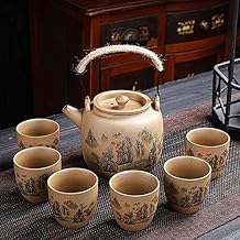 Landscape Tea Set, Ceramics Teapot with Handle, Practical for Home or Office, 6 Large Cups with Gift Box, Suitable for Father's Day, Birthday, Graduation Season