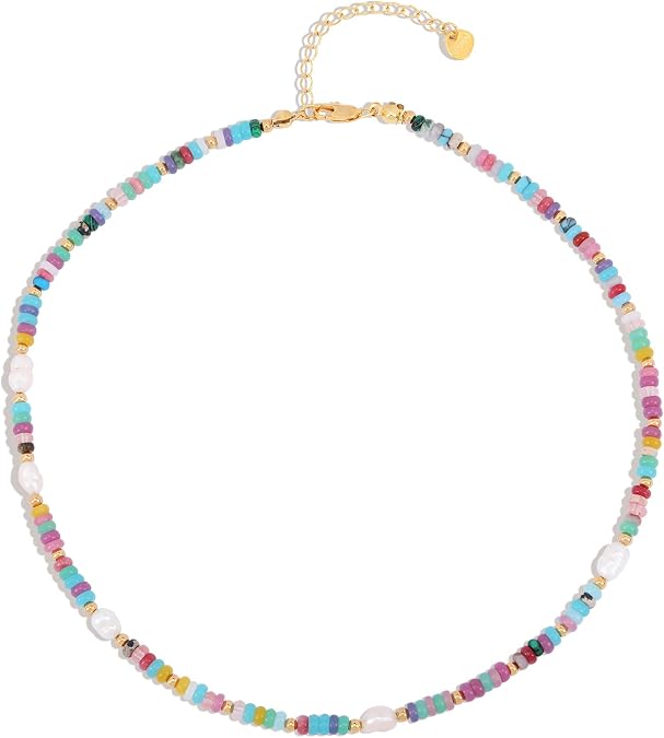 Ornaland Women's Boho Multi-Stone 18k Gold Plated Brass Beaded Necklace (Mixed Colors)