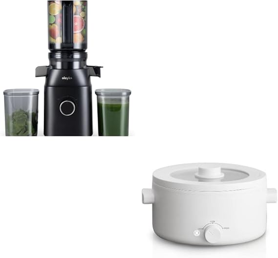 olayks. Juicer Machines, Cold Press Juicer with 4.3" Large Feed Chute Fit Whole Fruit and Hot Pot Electric,2L Ceramic Glaze Non-stick Pan
