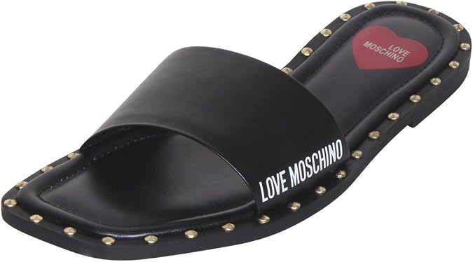 Love Moschino Women's Sandals Flat Shoes Studded Leather Black Sz: 7 JA28181C1E