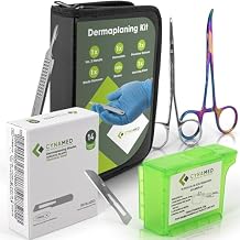 Dermaplaning Kit 5PC 100 Replacement Blades 14 Premium Blade Remover, Precision Scissors, Hemostats, No.3 Handle & Carrying Case Professional Exfoliation Tools for Skincare Treatments