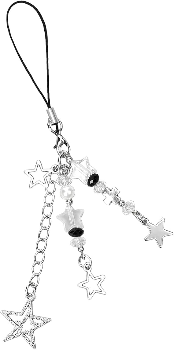Bewudy Star Phone Charm, Y2K Phone Charm Lanyard for Women Girls, Cute Shiny Phone Accessories for Keychain Bag Purse Backpack Wallet Pendants Decor