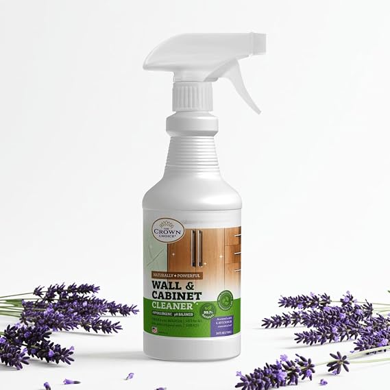 Natural Wall Cleaner Spray for Painted Walls,Ceiling,Cabinets,Baseboard,Wood,Stainless-Lavender Scented, Streak Free Stain Remover Spray for Dirt,Dust,Odor,Oils,Grease-Multipurpose & Deodorizing 24 Oz