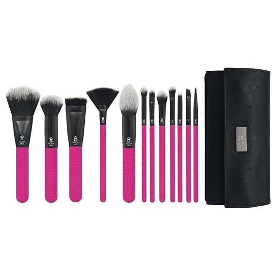MODA Pro Full Face 13-Piece Pin Makeup Brush Kit Professional Face & Eye Brush Set with Travel Wrap