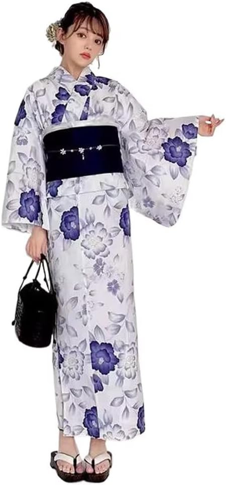 Yukata Women 2-Piece Set Japanese Style Comfy Kimono Robe With Drawstring Bag Summer Floral Print Japanese clothes