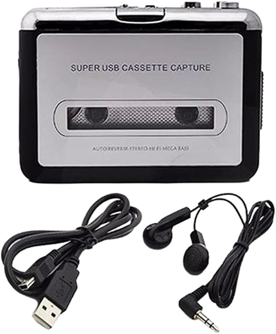 Cassette Tape, MP3 Converter Player, Cassette Tape Digitization, Mix Tape, Cassette Playable, USB Flash Memory Storage, Cassette Tape, Compatible with Laptop and PC, USB Cable, Software CD,