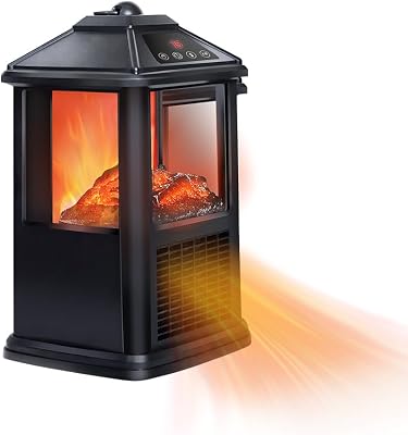 Portable Small Electric Fireplace Heater 3-Color Flame 900W Freestanding Space Heater Mini Electric Stove Heater with 4 Sided 59-90F Thermostat 12h-Timer Remote Control Overheat&Tip-over Protection