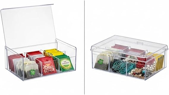 Şeffaf Kapaklı 6 Bölmeli Organizer Kutusu – Çay, Takı, Baharat, Aksesuar ve Küçük Eşyalar İçin Düzenleyici Kutusu – 23×14×9 cm
