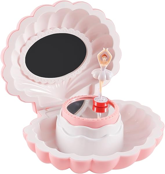 Ballerina Music Box with Mirror, Bowl Music Box with Melody Trinkets Jewelry Storage Case for Girls Women Home Decoration Gifts (Dark Pink)
