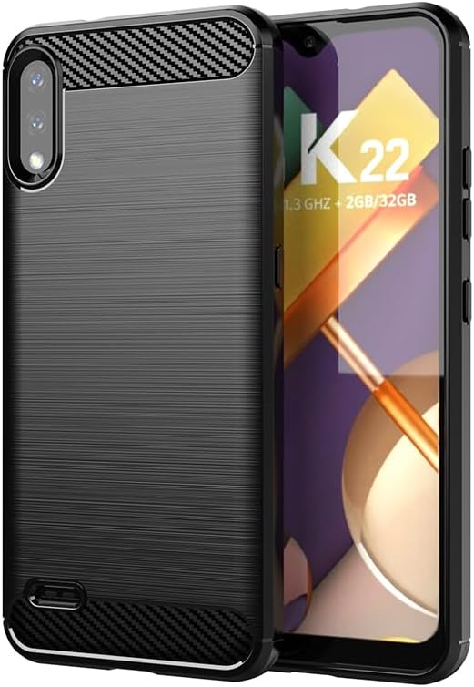 Case for LG K22 Case, LG K22 Plus LMK200 Case, Slim Thin Carbon Fiber TPU Rubber Protective Cases Anti-Scratch Shockproof Cover for LG K22 Black