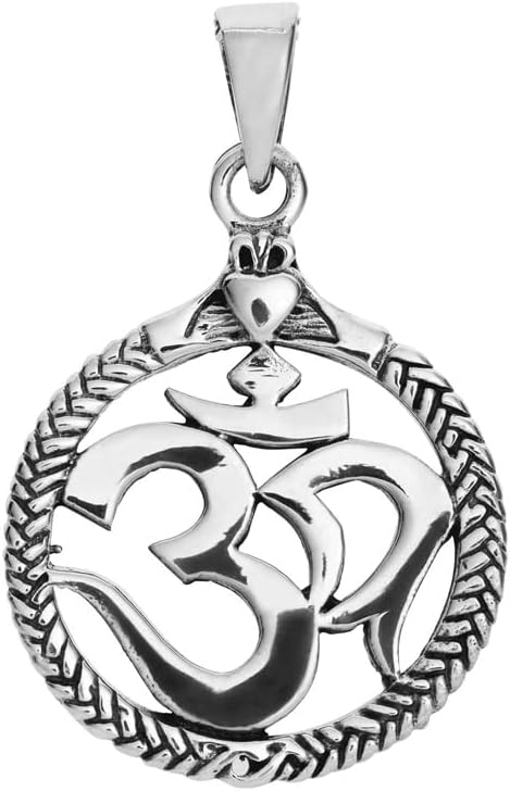 Treasure Bay Aum Om aum Sanskrit Symbol Yoga Spiritual Harmony 925 Silver Pendant Necklace for Women and Men