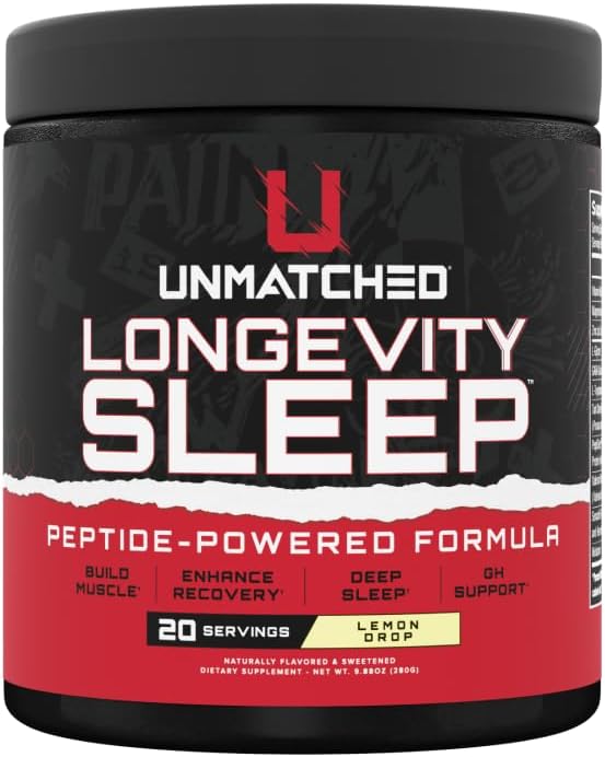 Unmatched Longevity Sleep, Sleep Support, Lemon Drop, 20 Servings | Relaxation Support, Recovery Support, Melatonin, Magnesium, Sleep Support, Nighttime Formula