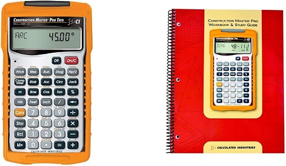 Calculated Industries 4080 Construction Master Pro Trig Advanced Construction Math Feet-Inch-Fraction Calculator & 2140 Construction Master Pro Workbook and Study Guide | 4 Comprehensive Sections