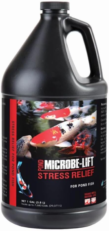 MICROBE-LIFT Stress Relief with Aloe Vera for Ponds and Water Gardens, Reduce Stress, Restore Fish Slime Coat, Remove Chlorine, 1 Gallon
