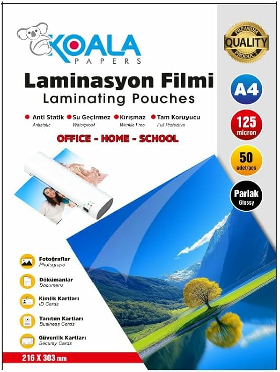 Koala Papers A4 Boyut Laminasyon Kaplama Filmi 125 micron 50'Lü Paket