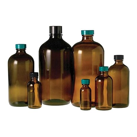 Qorpak GLC-01947 Boston Round Bottle with 24-400 Green Thermoset F217 and PTFE Lined Cap, 8 oz, Amber (Pack of 24)