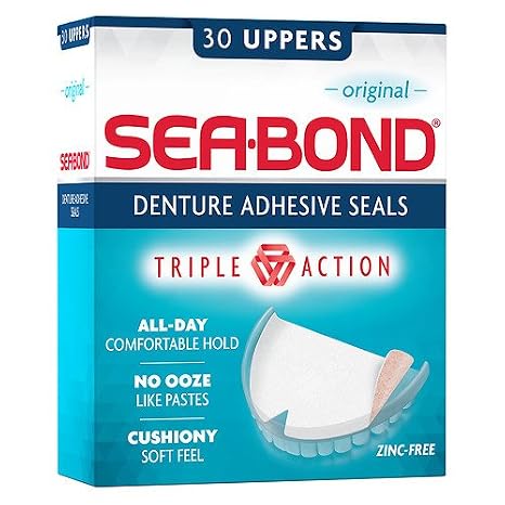Sea-Bond Secure Denture Adhesive Seals, Original Uppers, Zinc-Free, All-Day-Hold, Mess-Free, 30 Count - 4 Pack