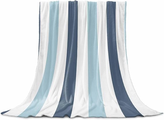 Flannel Fleece Blanket 32" x 47", Blue Aqua Striped Microfiber Cozy Soft Throws for Women, Farmhouse Stripe Art Lightweight Throw Blankets for Couch, Sofa, Bed, Living Room, Bedroom