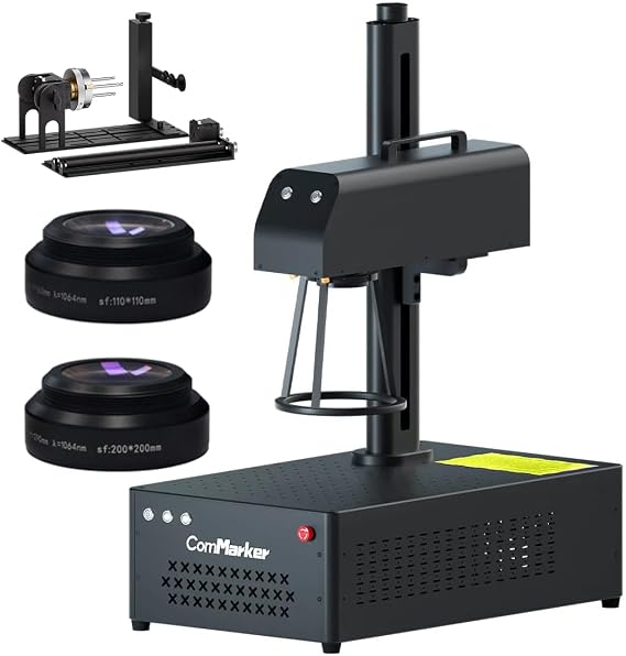 ComMarker B4 30W Max Fiber Laser Engraver with Rotary Axis,Support LightBurn Laser Engraving Machine with 2 Different Size Lens,Fiber Laser Marking Machine for Jewelry,Sliver,Tag,Tumblers,Brass