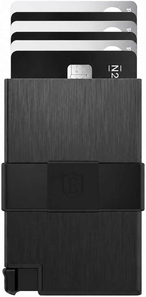 Ekster Aluminum Cardholder Wallet for Men - Fits 12 Cards (Brushed Black) | Metal Aluminum Wallet for Men - RFID Blocking Layer, Ultra-Thin,Minimalist,Push Button,Swift Card Access,Expandable,Trackable