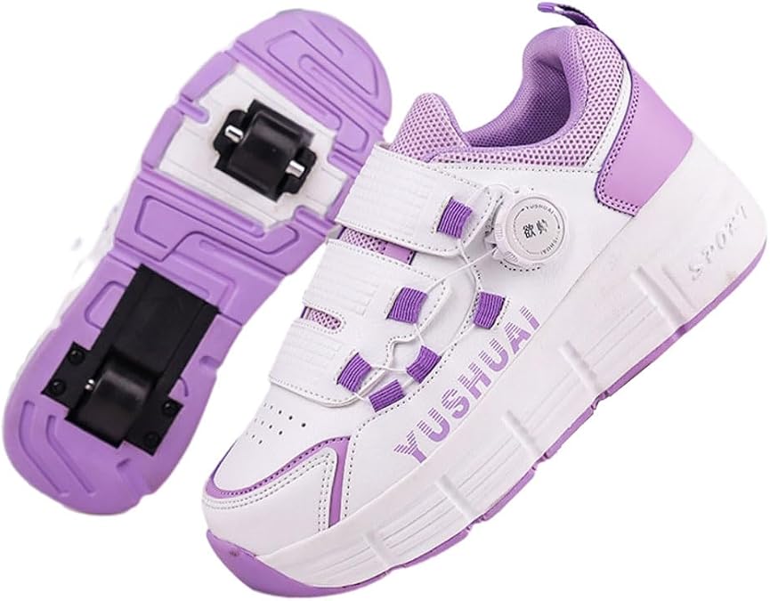 Kids Roller Skates Shoes Sneakers for Boys & Girls, Outdoor Parkour Shoes with 2 - Wheels Unisex Skateboarding Shoes Retractable Skating Shoes for Children's Park Sports Walking