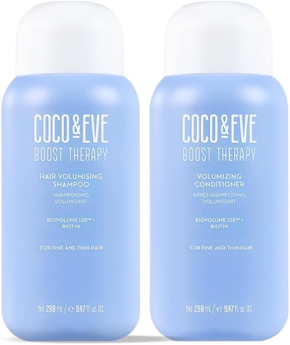 Coco & Eve Boost Therapy Hair Volumising Shampoo & Conditioner Bundle Set. With Biotin to Target Fine, Thinning Hair. For Thickening, Nourishing, and Improving Volume, Density & Shine. (560 ml)