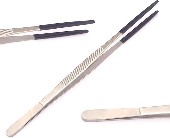 Ddp New Tweezers Rubber Pvc Coated Tips 12" Stainless Steel Forceps Steam Ultrasonic Cleaning