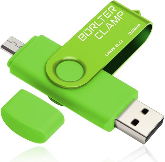 BorlterClamp 32GB USB Flash Drive Dual Port Memory Stick, OTG Thumb Drive with Micro USB Drive Port for Android Smartphone Tablet & Computer (Green)