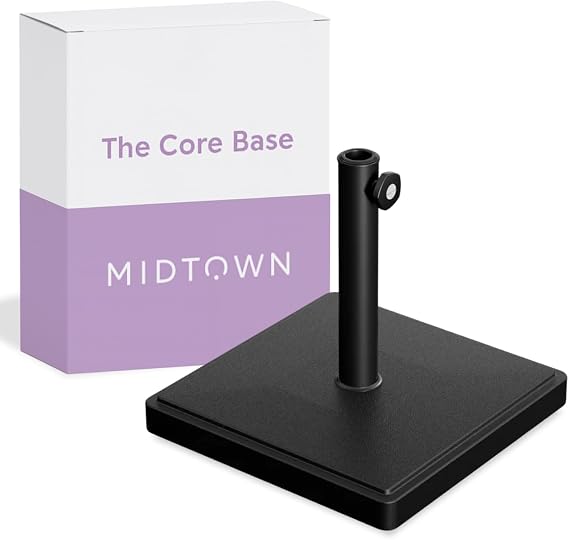 Midtown Umbrellas - The Core Base - Patio Umbrella Base with Wheels. Aluminum Base Pole for Umbrella Poles of 1.5-2 Inches Diameter. Weather and Rust Resistant Umbrella Base (45, Pounds)
