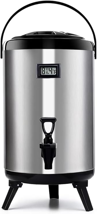 Hot Beverage Dispenser, Stainless Steel Insulated Beverage Dispenser Cold and Hot Drink dispenser with Thermometer3.2-Gallons 12 Liters Water Dispenser with Spigot for Tea & Coffee