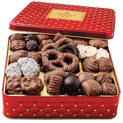 Mothers Day Chocolate Gift Basket Gourmet Holiday Snack Gift Box Idea in Keepsake Tin Mother, Mom, Women, Corporate, Food Set- Bonnie and Pop