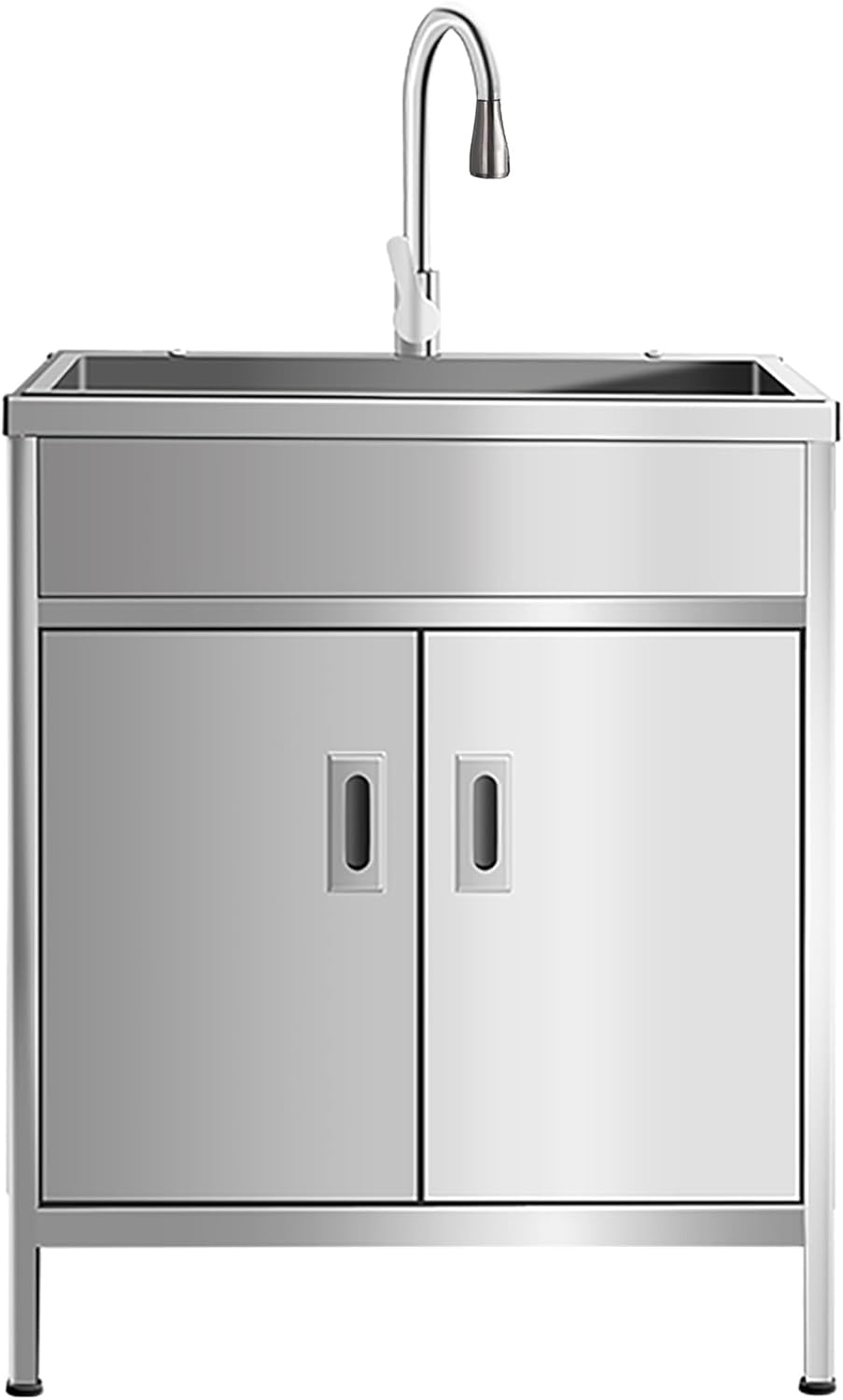 Free Standing Stainless Steel Kitchen Sink laundry sink hand washing station corner kitchen sink Single Bowl Commercial Restaurant W/Cold and Hot Water Pipe Faucet pull-out faucet for Garden Garage(50