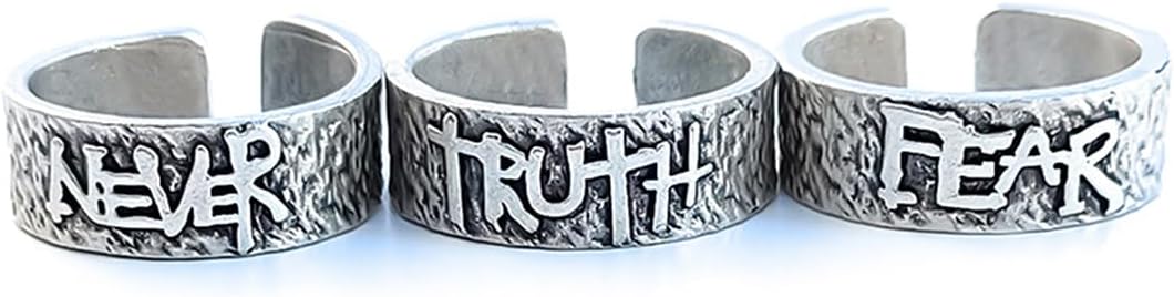 Trend Collection Gümüş Kaplama Never Fear Truth Model Ayarlanabilir Erkek 3'lü Yüzük Set