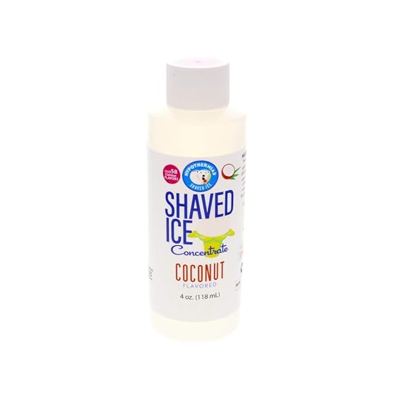 Hypothermias Shaved Ice and Snow Cone Syrup Unsweetened Flavor Concentrate - 4 Fl Oz - Makes 1 Gallon of Ready to Use Syrup - Coconut - Must Add Filtered Water and Sweetener