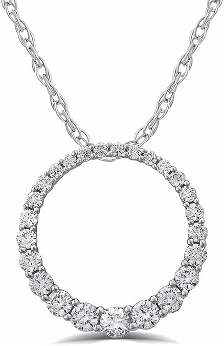 La Joya Graduating Circle Diamond Necklace for Women | 1-2 CTTW Lab Grown Diamond Pendant Necklace | White Rhodium Plated 925 Sterling Silver Circle of Love Necklace