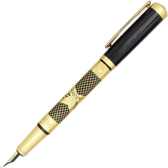 Gullor Metal Cutout Fountain Pen with with Converter and Gift Box, Bent Nib, Gold
