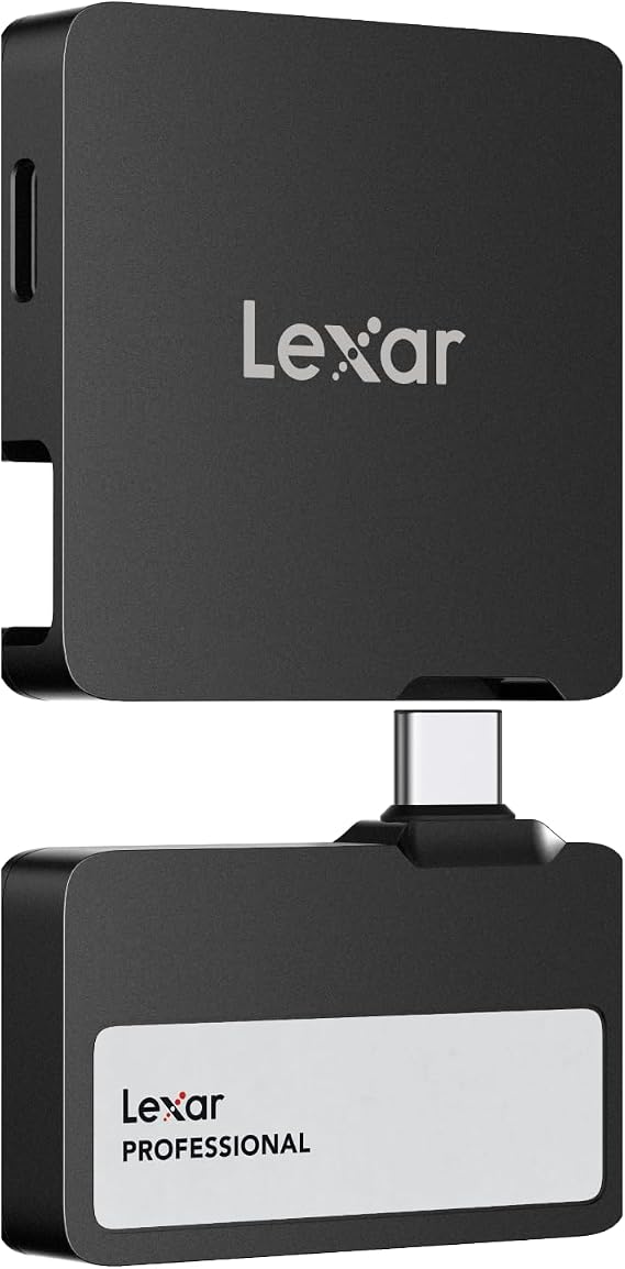 Lexar Professional Go Portable SSD with HUB 2TB, Ultra-Compact, Supports Apple ProRes, Up to 1050MB/s Read and 1000MB/s Write, USB 3.2 Gen 2, IP65 Dust and Water Resistant, for iPhone 15/16, Black