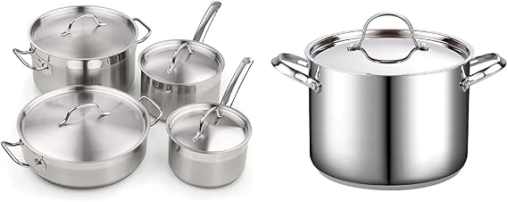 Cooks Standard Professional Stainless Steel Cookware Set 8PC, 8 PC, Silver & 8-Quart Classic Stainless Steel Stockpot with Lid, 8-QT, Silver