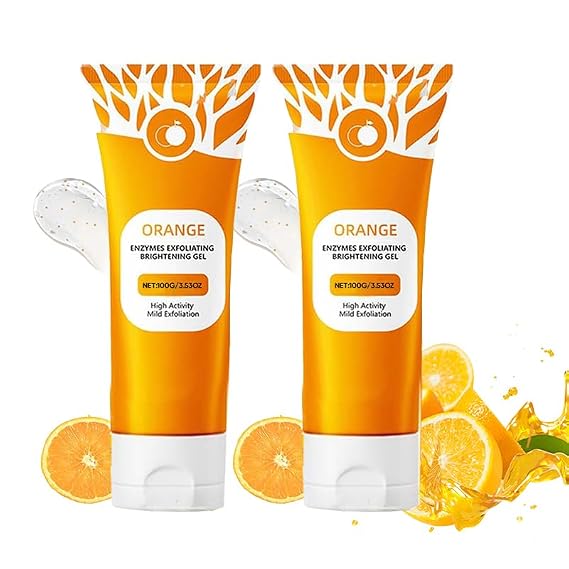 Orange Exfoliating Gel Scrub for Face & Body - Gentle Daily Exfoliator to Smooth & Refresh Dull Skin - Water-Based Jelly Texture, No Harsh Grains, For All Skin Types (3.53oz*2pcs)