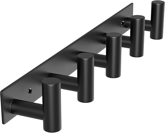 WUIVIUT Black Stainless Steel Wall Mounted Coat Rack with 5 Hooks 37.5cm