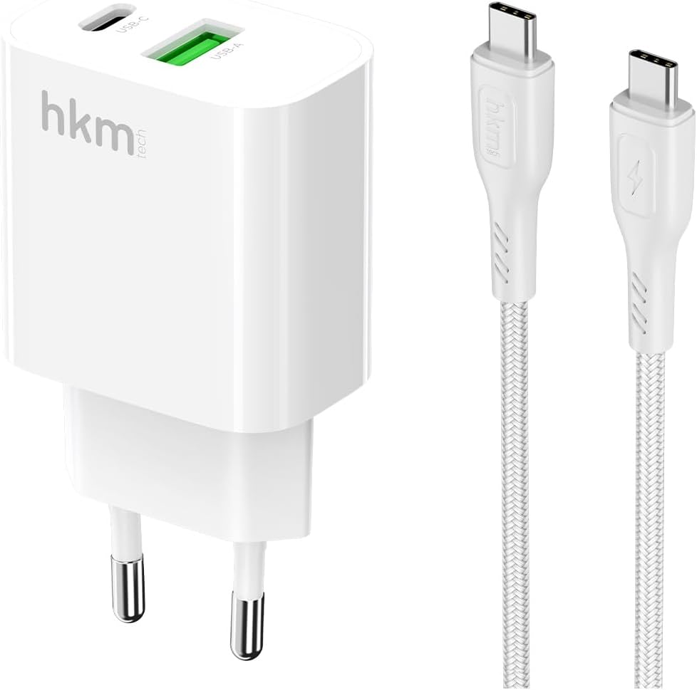 BOLT DUO 20W USB-A ve Type-C Çift Portlu Hızlı Şarj Aleti, Type-C Kablo ve Adaptör Seti, Beyaz