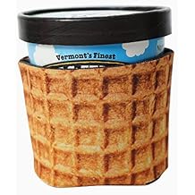 1 Pc Realistic Waffle Cone Ice Cream Pint Sleeve. Real Waffle Pre Printed Coolie. Ice Cream Pint Hugger. Coolie Packs