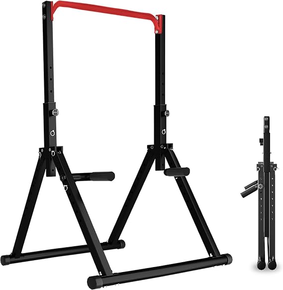 DOBESTS Foldable Power Tower Dip Station, Free Standing Pull Up Bar