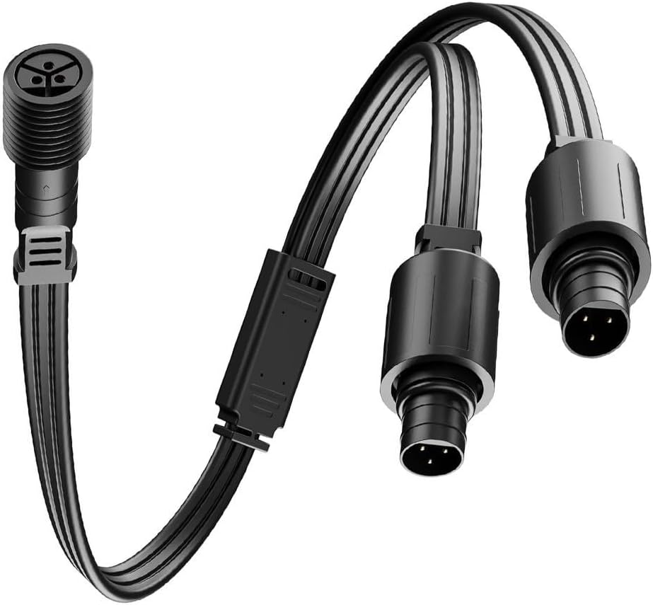 Y-Type Waterproof Outdoor Light Splitter Cable for Eufy E22 and T8L02T8L04 Models – IP65 Rated, 22AWG Oxygen-Free Copper, 300V, Easy Twist-Lock Installation, Black