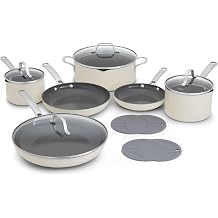 Calphalon Ceramic Nonstick 12 Piece Cookware Set, Easy Cleanup Pots and Pans for Everyday Cooking, PFAS-Free Kitchen Set, Dishwasher Safe, Oven Safe, Flour
