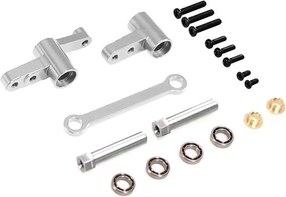 RC Car Parts Compatible With MJX For Hyper Go 14209 1/14 RC Car Parts Accessories Metal Steering Assembly With Bearing Steering Shaft Connecting Rod(Silver)