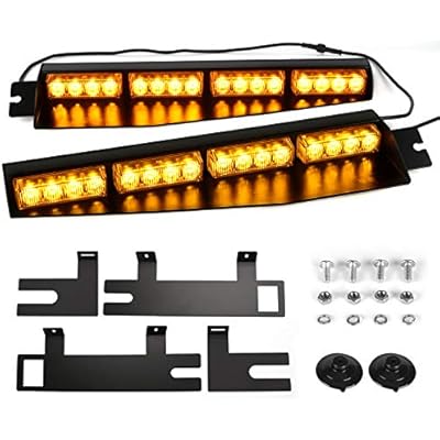 ASPL 32LED Visor Lights 26 Flash Patterns Windshield Emergency Hazard Warning Strobe Beacon Split Mount Deck Dash Lamp With Extend Bracket Amber