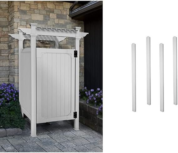 Zippity Outdoor Products ZP19009 Hampton Outdoor Shower Enclosure, White, 36" x 36" & ZP19012 Shower Extension Vinyl Fence, 58", White