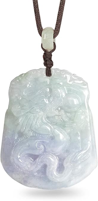 Dahlia Dragon Phoenix Jade Necklace, Real Grade A Certified Burma Jadeite, Adjustable Cord