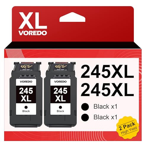 245XL Ink Cartridge High Yield Ink for Canon 245XL Black Ink PG-245 Work with Canon MG2522 Printer Ink Cartridges Pixma MX490 MX492 TS3100 TS3122 TS3300 TS3322 TR4500 TR4520 TR4522 Printer 2 Black